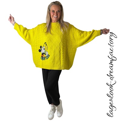 Layered Look Oversized Cozy Knit Sweater Curry With Rhinestone