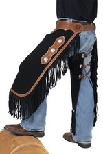 Western Chinks - Chaps - Black Suede Leather - Basketweave Tooling - S,M,L,XL