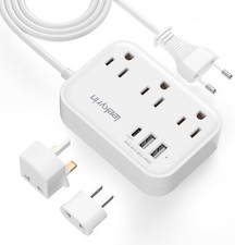 European Travel Plug Adapter US to UK Europe Power Strip for EU/UK/US with USB