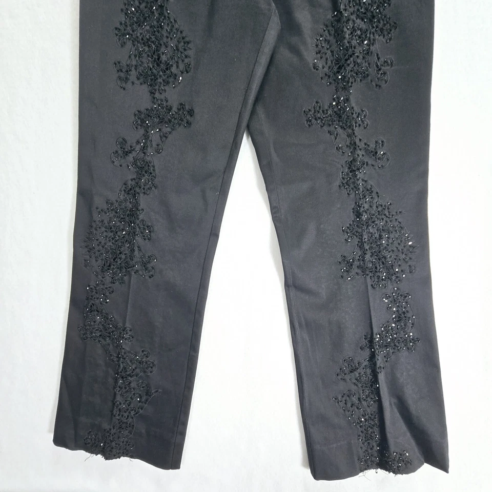 Pantalones Lillie Rubin Talla 2 Negros Para Mujer Estrás Chino Pierna Recta Frente Plano Foto 4 de 4