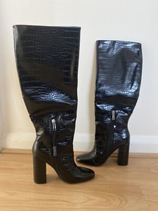 mock croc knee high boots