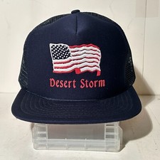 Vintage Desert Storm Snapback Mesh Rope Hat Cap USA Flag Military War Memorbilia