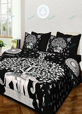 Jaipuri Elephant Tree Print Pure Cotton Double Bed Sheet With Two Pillow Covers