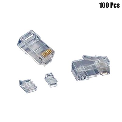 100 Pcs Cat6A RJ45 8P8C Network LAN Ethernet Plug Connector For Solid Wire Clear