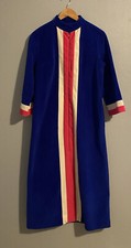 Vintage 80s Vanity Fair Fleece House Coat Robe Zip Color Block Blue White Pink