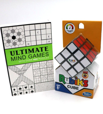 Ultimate Mind Games book with 400 Puzzles and a Rubik's Cube, Both New