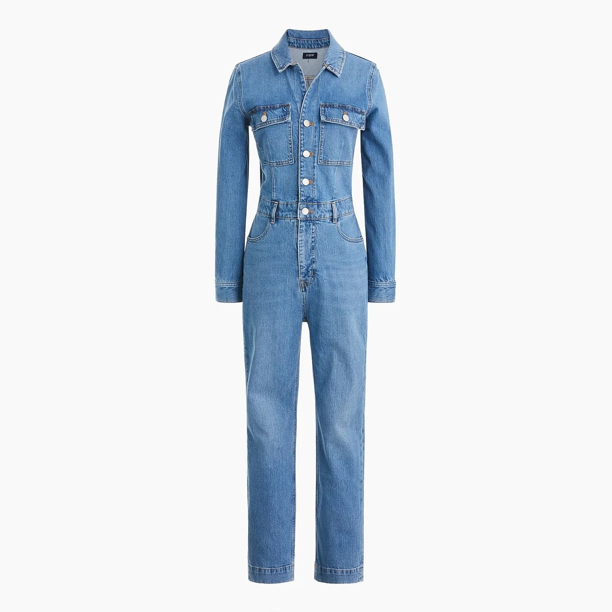148 NWT J.Crew Factory Denim collared utility jumpsuit size 10 color Blue