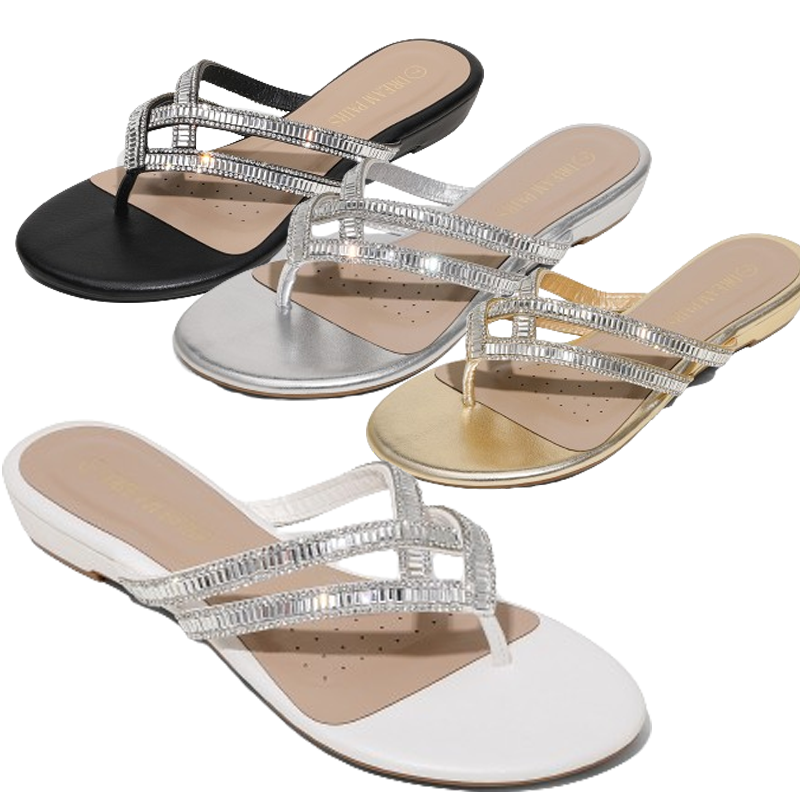 Women Flip Flop Flat Sandals Thong Open Toe Rhinestone Slide Sandals
