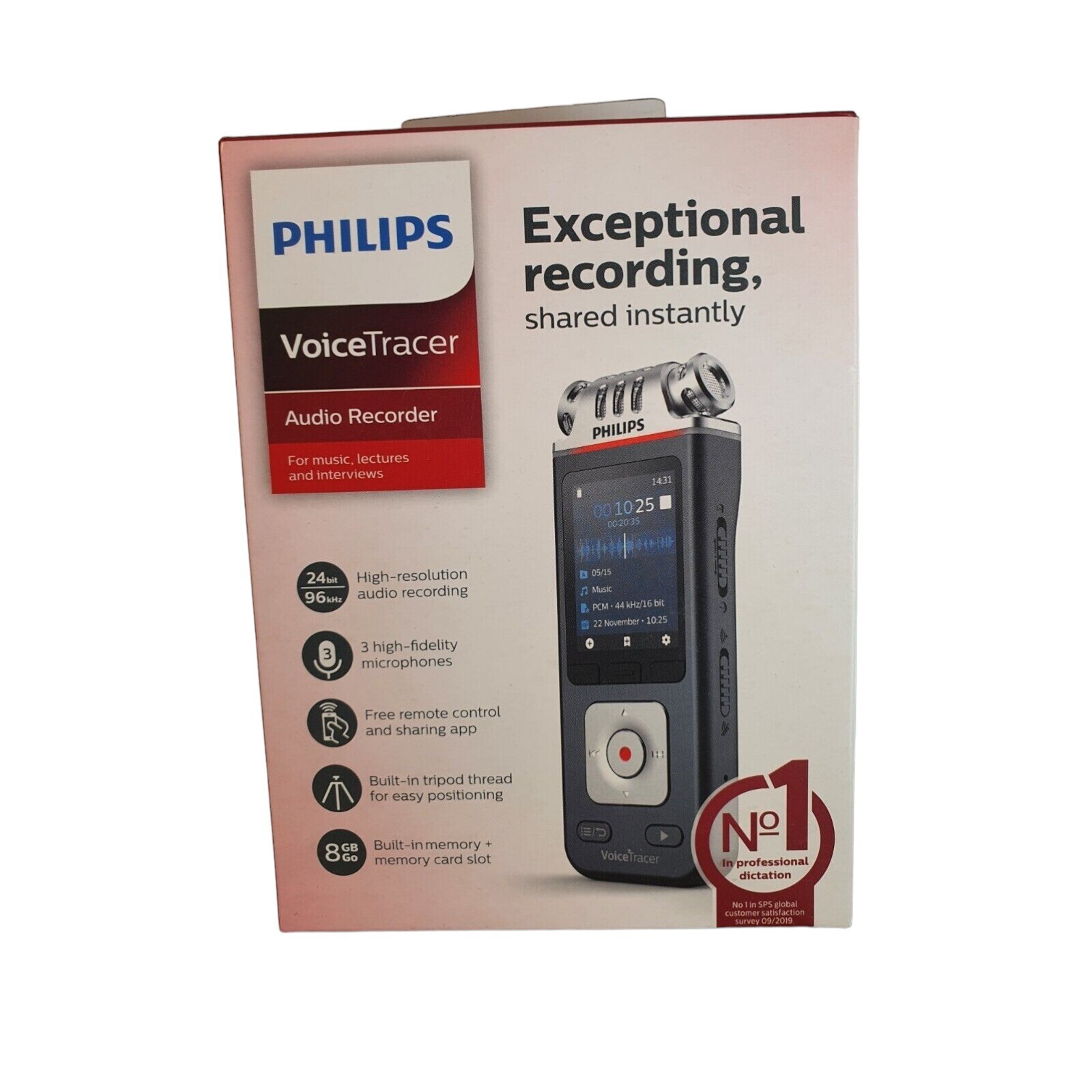 Philips DVT6110 Voice Tracer Audio Recorder Rechargeable Battery Smartphone App