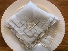 Madeira Hankie Pale Blue W/Tiny White Flowers Cutwork Vintage Handkerchief