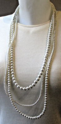 Collier Vintage 3 Rangs De Perles En Résine Blanc Nacré - Bijou Ancien, Occasion