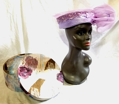 VTG Kentucky Derby Hat Lavender Lilac Butterfly Purple Ascot Fascinator w Box