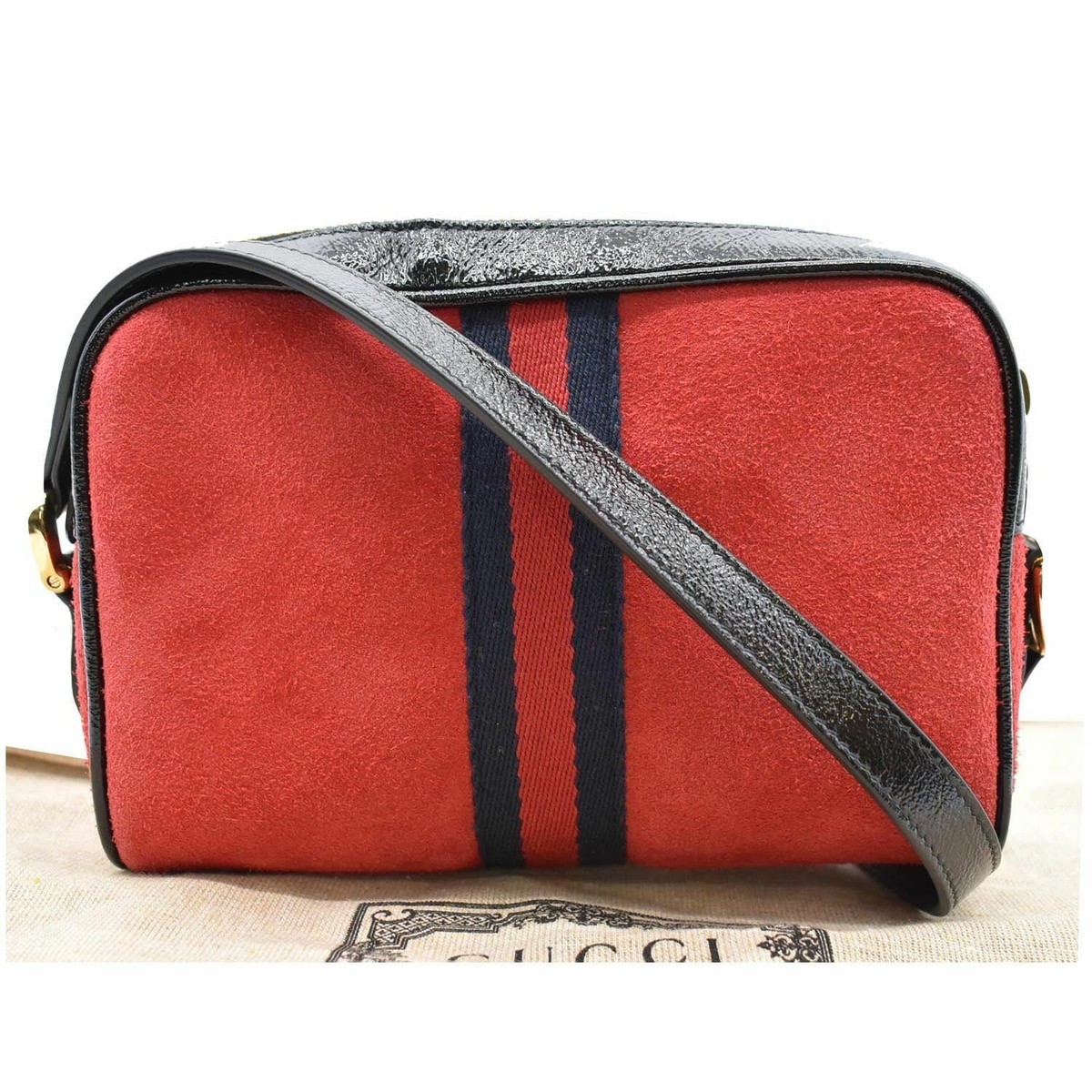 GUCCI Ophidia Mini Web Suede Leather Crossbody Bag Red