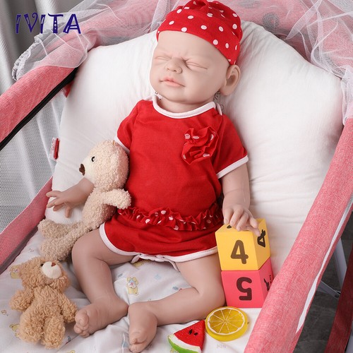 IVITA 21'' Silicone Reborn Infant Eyes Closed Sleeping Girl Soft Silicone Doll - Picture 2 of 14