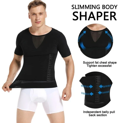 Mens Compression Vest Body Shaper Abdomen Belly Tummy Control Tee Shapewear - Picture 5 of 26