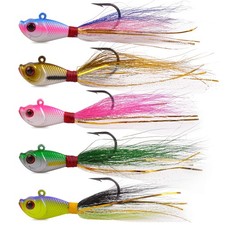 Bucktail Jigs Saltwater Lures,3/5PCS Bucktail Hair Jigs Head Fishing Lure Bai...
