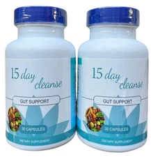 15 Day Cleanse - Gut Support - 2 Bottles x 30 Capsules (You get 60) - Ex: 5/26