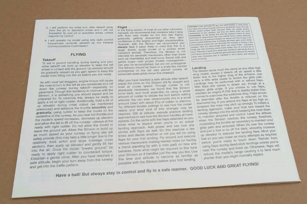 Top Flite Stinson Reliant Giant Scale Manual Build Instructions Hobbico STNG03