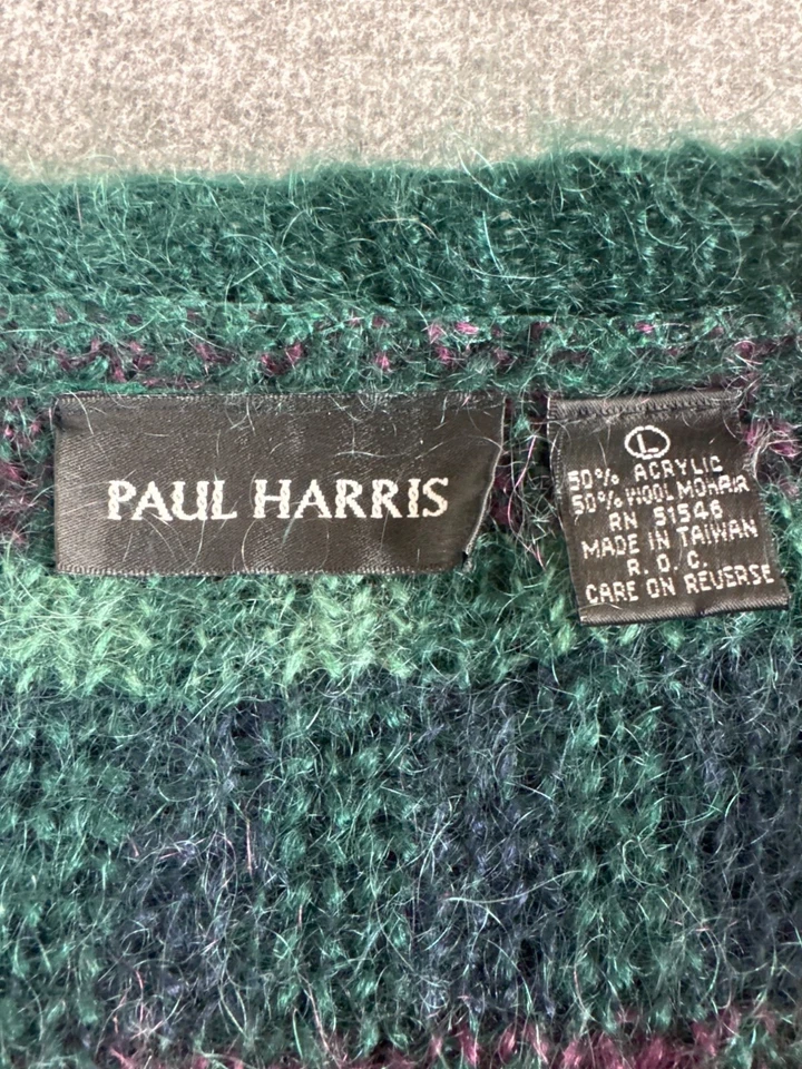 Vtg Paul Harris Mohair Wool Cardigan Womens L Oversized Green Purple Grandpa 80s - Image 3 of 4