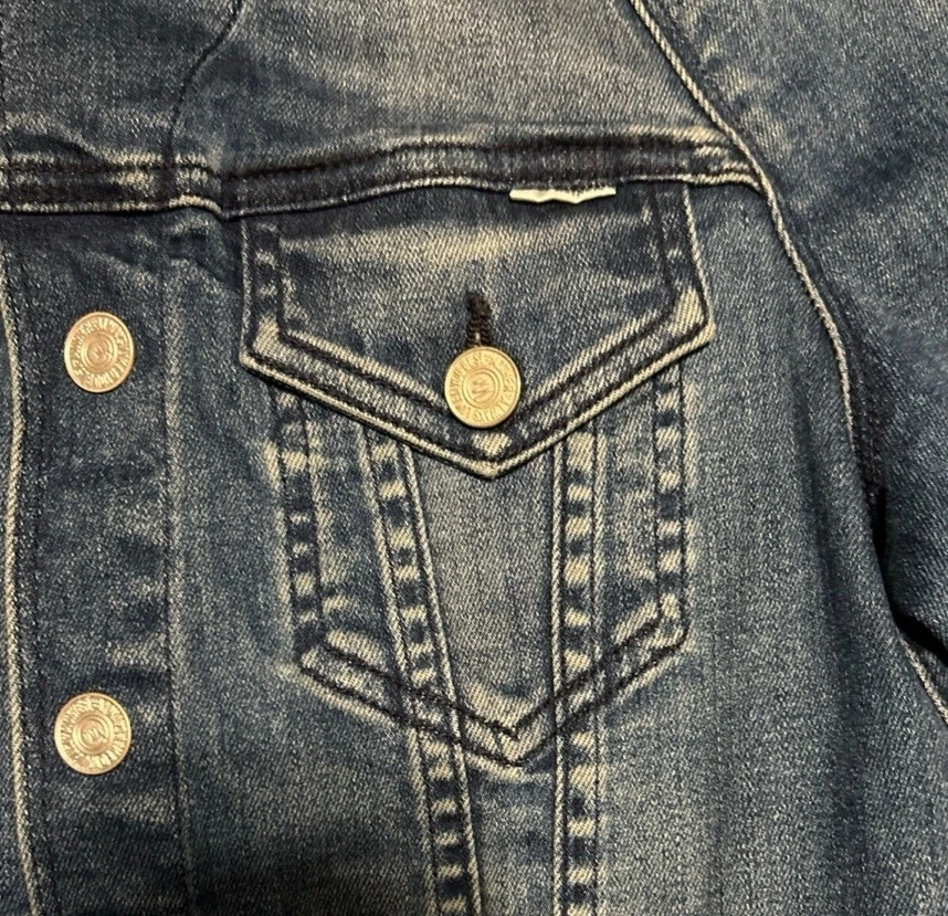 Jaqueta jeans Mother Jeans The Letterman Bully tamanho P botão de pressão famosa lavagem EUA - Imagem 4 de 4