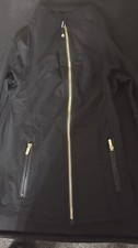 Women s Black Full-Zip Mid-Length Jacket w/ Zip Pockets Long Sleeve Size M