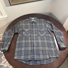 Vintage Sears Roebuck Flannel Shirt Large Tall Wool Blend Flap Pockets Plaid