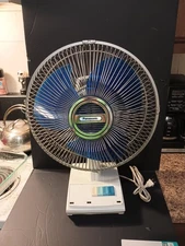 Vintage Panasonic F-1208 12"Blue Blade Desk Fan 3 sp./5-Way Oscillation Japan 