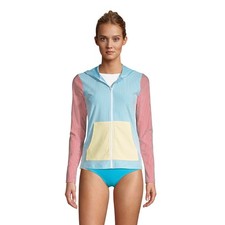 New Lands' End Hooded Zip Rash Guard 523882 Turquoise Red Pineapple Stripe