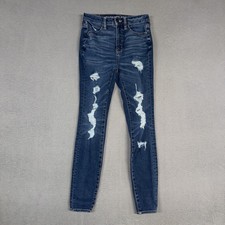 American Eagle Jeans Womens Blue 0 Super Hi Rise Jegging Stretch Distressed