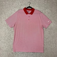 Nike Golf Standard Fit Polo Shirt Mens XL Red Striped Collared Dri Fit Preppy