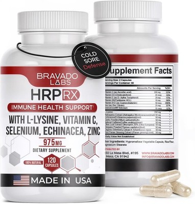 Bravado Labs L-Lysine 250mg Capsules   Immune  Cold Sore Support   Vegan, Non...