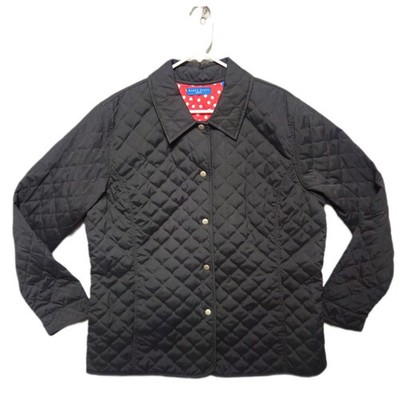 KAREN SCOTT SPORT Quilted Jacket Womens Small Black Snap Front Red Polka Dot NEW