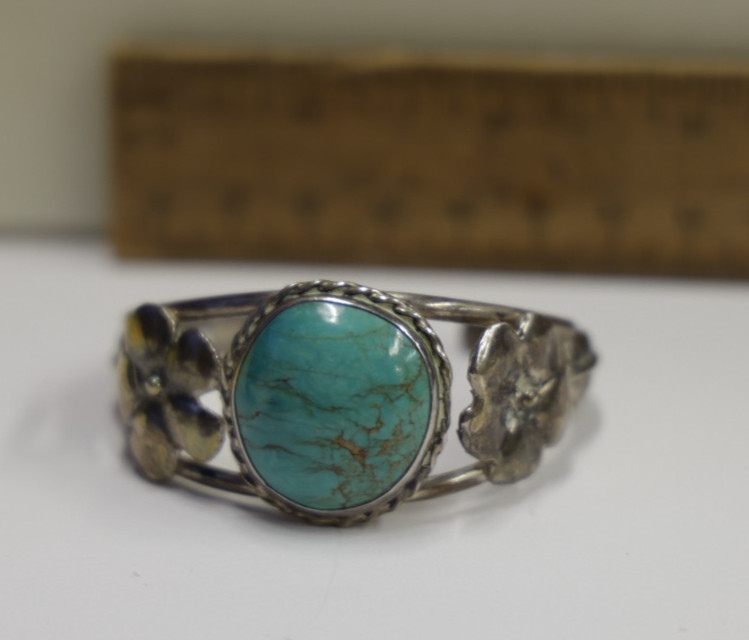 Vintage Sterling Turquoise Cuff Bracelet 27.61 Grams