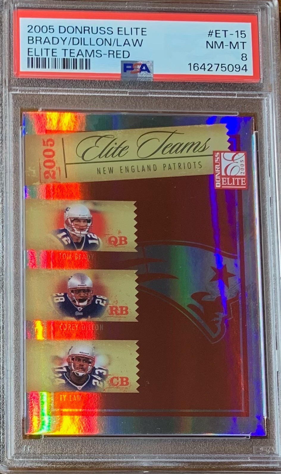 2005 Donr Elite Teams Red #ET-15 Tom Brady Patriots /500 PSA 8 Pop 4 one higher