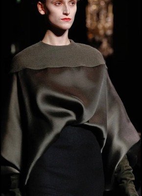 Haider Ackermann Runway Fall 2012 Olive Green Satin & Wool Tunic Blouse Top Rare