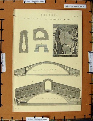 Original alter antiker Druck um 1800-1870 Brücke Venedig Pyramide Memphis 19.
