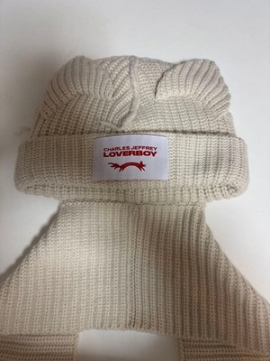 CHARLES JEFFREY LOVERBOY Ivory Knit Cap & Scarf Set with Ears