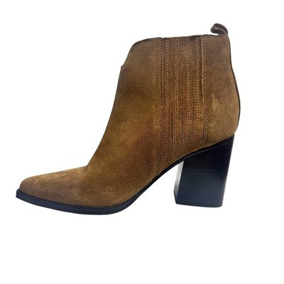 Marc Fisher Maree Boot Women 8M Brown Caramel Suede Ankle Heel Bootie Western