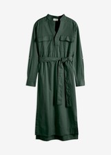 Kleid mit Bindegürtel Gr. 42 Schattengrün Damen Langarm Hemdblusenkleid Neu*