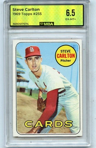 1969 TOPPS BASEBALL #255 STEVE CARLTON, ST. LOUIS CARDINALS - MBA 6.5 (17574)
