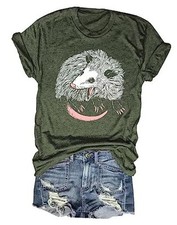 Opossum Shirt for Women 90s Cute Opossum Lover Tarot Card Retro Medium Green