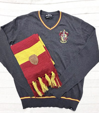 Harry Potter Gryffindor Sweater L Gray Knit Red Yellow Scarf 92" Set Halloween