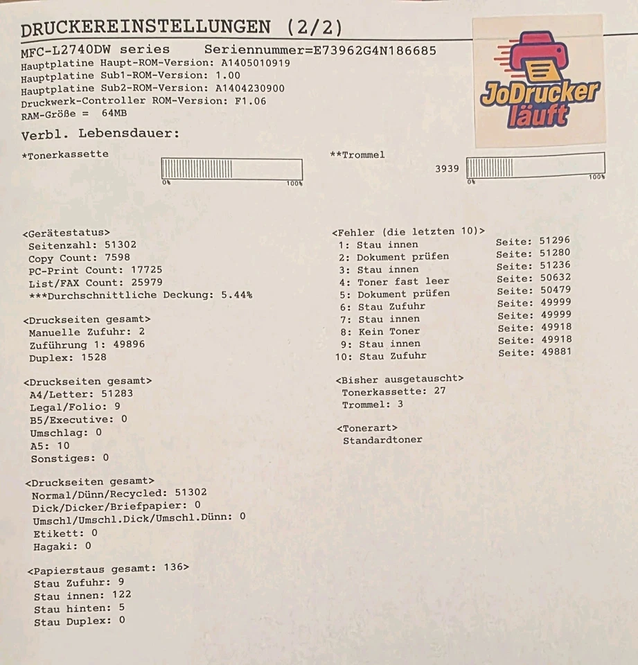 Brother MFC-L2740DW 4-in-1 S/W Laser Multifunktionsdrucker Dual Duplex ADF Wlan - Bild 2 von 2