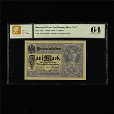 1917 Germany State Loan Currency Note 5 Mark Pick#56b