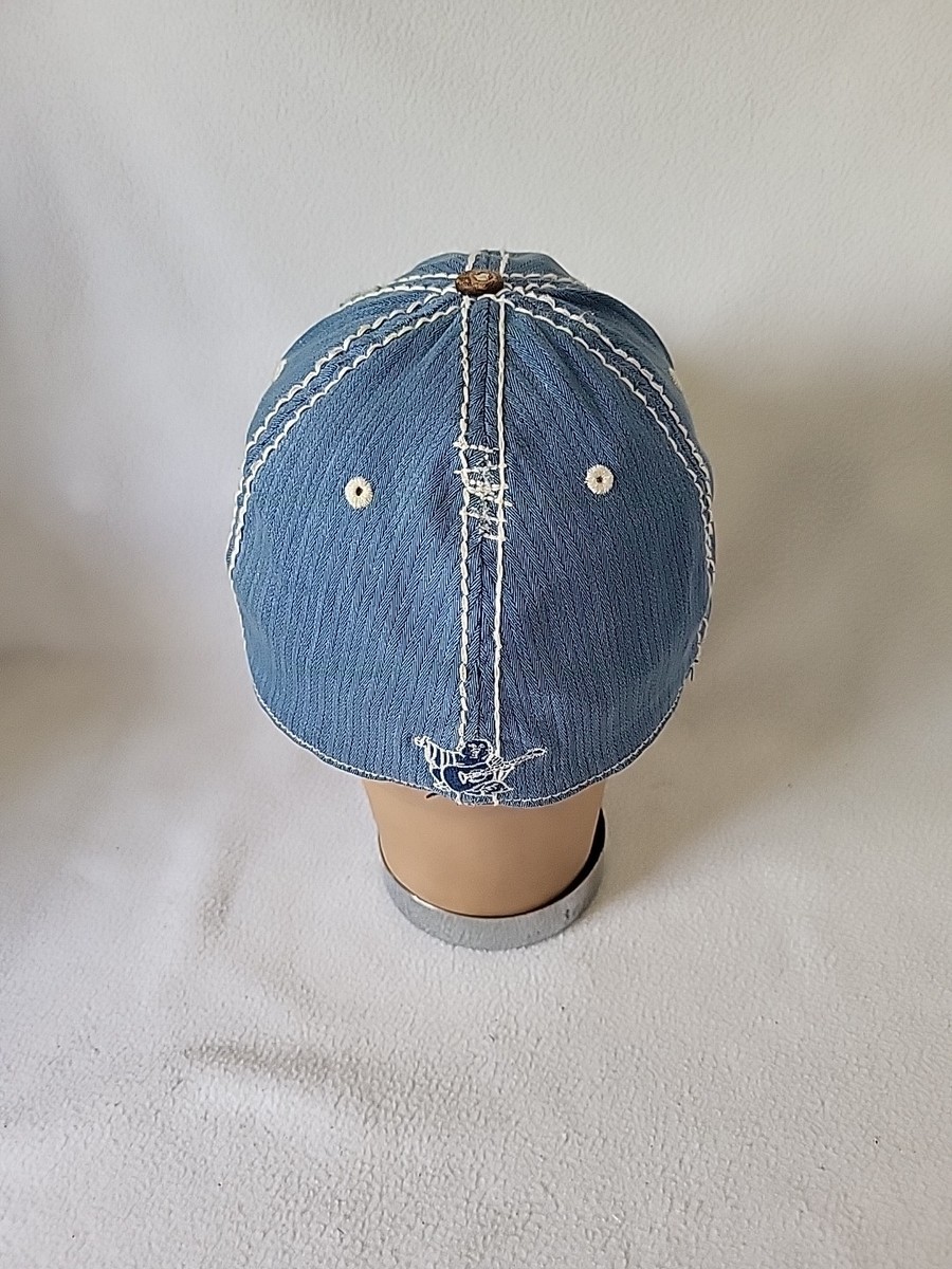 True Religion Hat Cap Distressed Denim TRU Logo Embroidered
