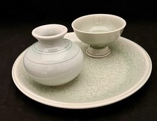 Vintage CELADON w/ Crackle Glaze Plate Vase Footed Bowl Thailand  Never Used