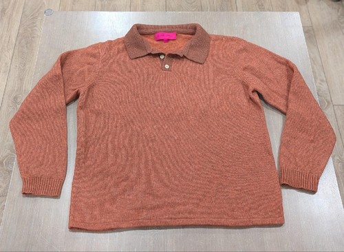 $1270 Mens The Elder Statesmen Cashmere Blend Polo Sweater Hickory Medium - Picture 1 of 5