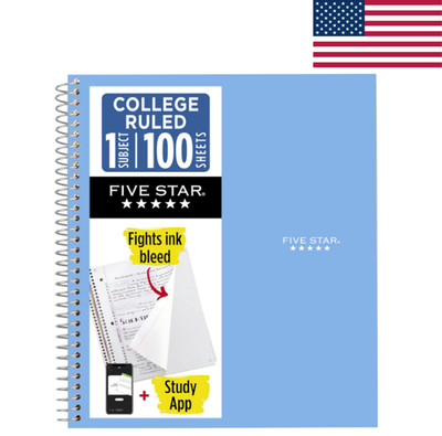 Five Star Spiral Notebook 1 Subject College Ruled 100 Sheets 8.5x11 Blue