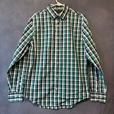 Banana Republic Plaid Shirt Button Non Iron Slim Fit Dress Mens Medium Preppy