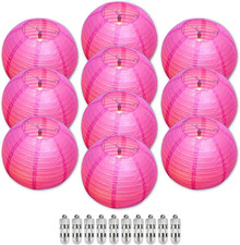 Rose Red Chinese Paper Lanterns with LED Lights, 10-Pack 12Inch